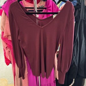 Vine & Love Deep Burgundy V-Neck Top